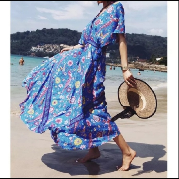 Dresses & Skirts - Blue Lovebird Print Gown